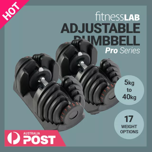 Fitnesslab 2x40kg 80kg Adjustable Dumbbells Set Weight Plates Home Gym Fitness