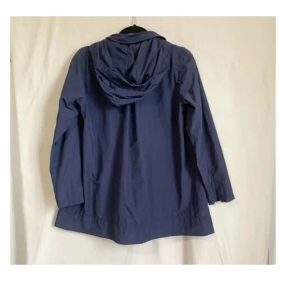 Eileen Fisher Women's Jacket Size XS Blue A-Line Hooded Zip-Front Coat 3