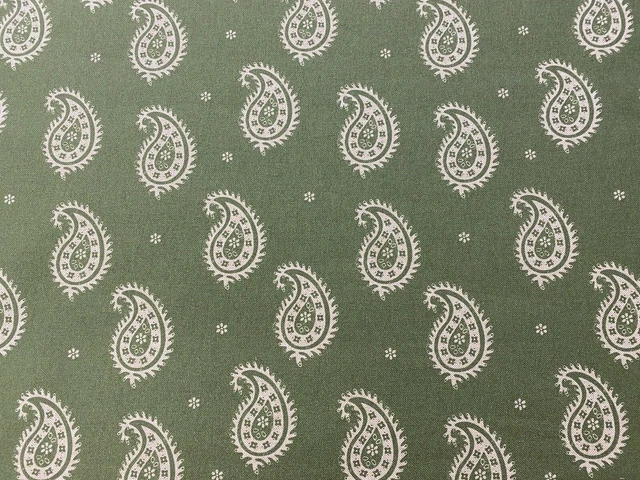 Petite Paisley Linen Green/Beige 140cm wide Curtain/Upholstery Fabric