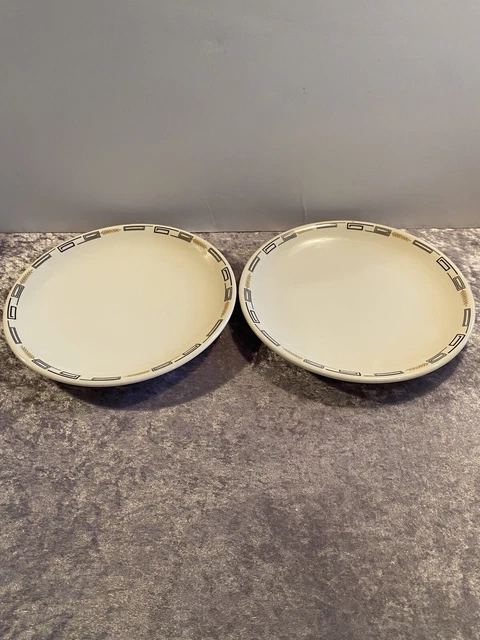 (2) Syracuse China "Deville" 9" (non-rimmed) Plates - Greek Key/Wheat