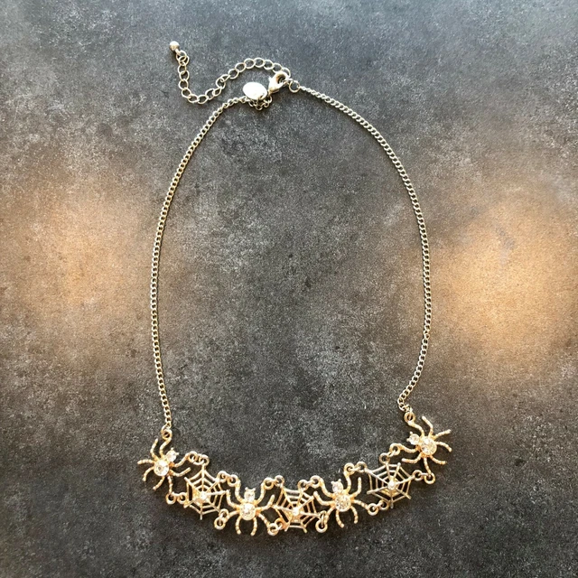 Spider Necklace Charming Charlie Gold Tone with Rhinestones SPOOPY!