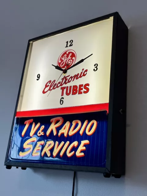 Vintage Lighted G.E. Radio Tubes TV &RADIO SERVICE clock-sign