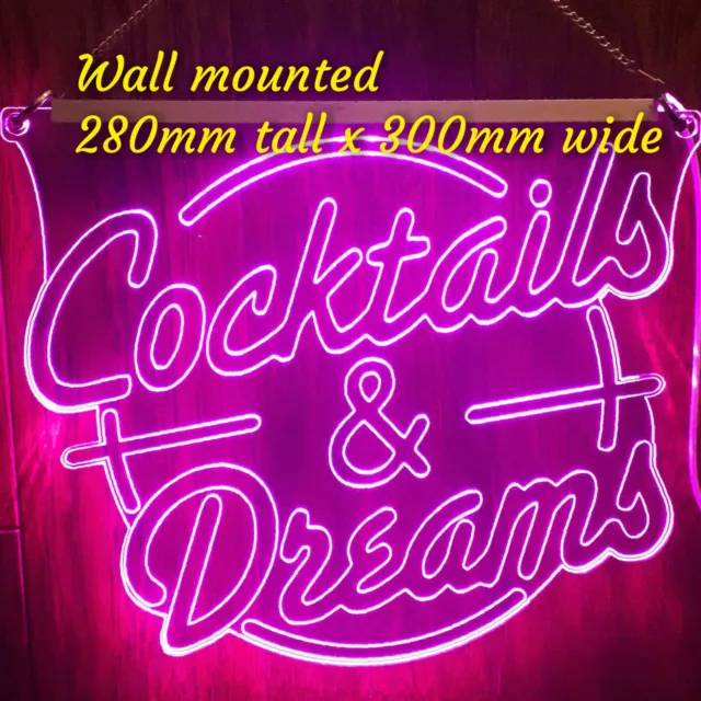 Cocktails & Dreams Hanging/Stud Mounted 3D Illusion LED Colour Changing Bar Sign