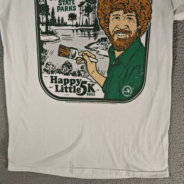 Fruit of The Loom T-Shirt Youth Small White Activewear Bob Ross Happy Little 5K 3