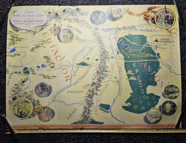 Vintage 1971 Pauline Baynes Map Poster of The Hobbit, There and Back Again, LOTR