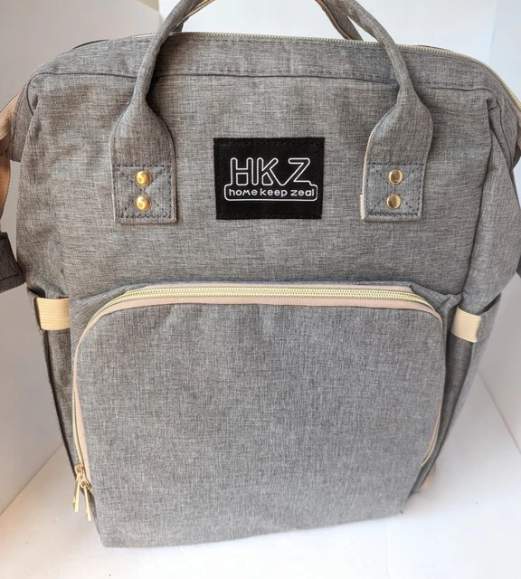 NEW HKZ Baby Diaper Bag Backpack with Bassinet Changing Station Grey USB NBWOT
