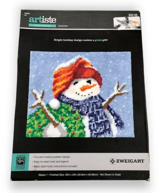 NEW IN BOX Artiste SNOWMAN 20"x24" Latch Hook Kit 1089002 Christmas Arts & Craft