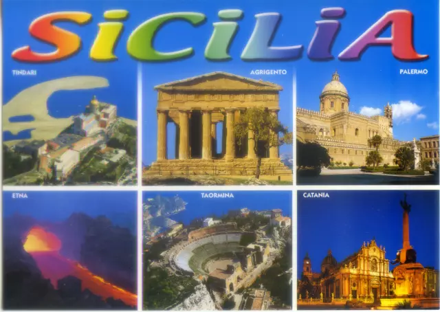 Cartolina Sicilia (1010) Tindari-Agrigento-Palermo-Etna-Taormina-Catania OGB