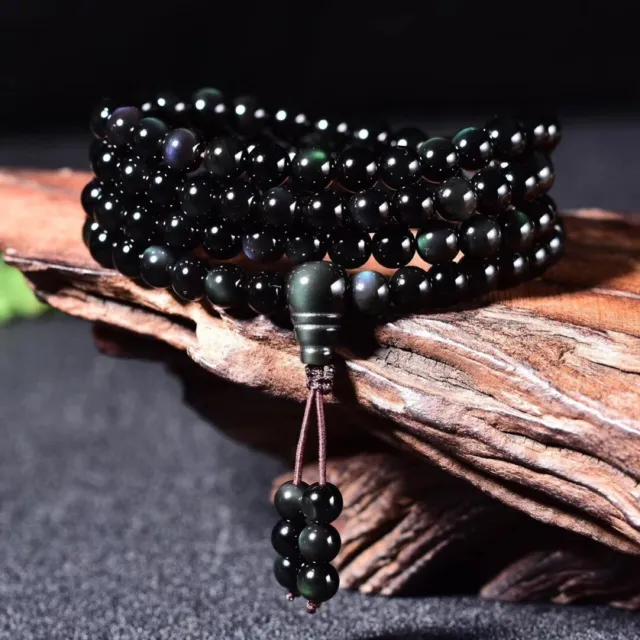 108 Mala Rainbow Obsidian Beads Prayer Meditation Healing Spiritual Bracelet