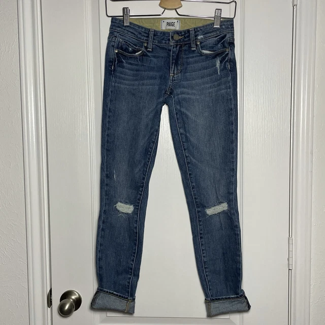 PAIGE Skinny Skyline Ankle Peg Denim Jeans WOMEN'S Distressed Medium Blue 23