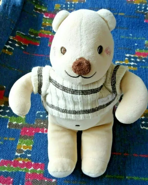 Bb3/ Doudou Peluche Sucre D'orge Ours Blanc  Beige Ecru Pull Tricot 26Cm Ttbe