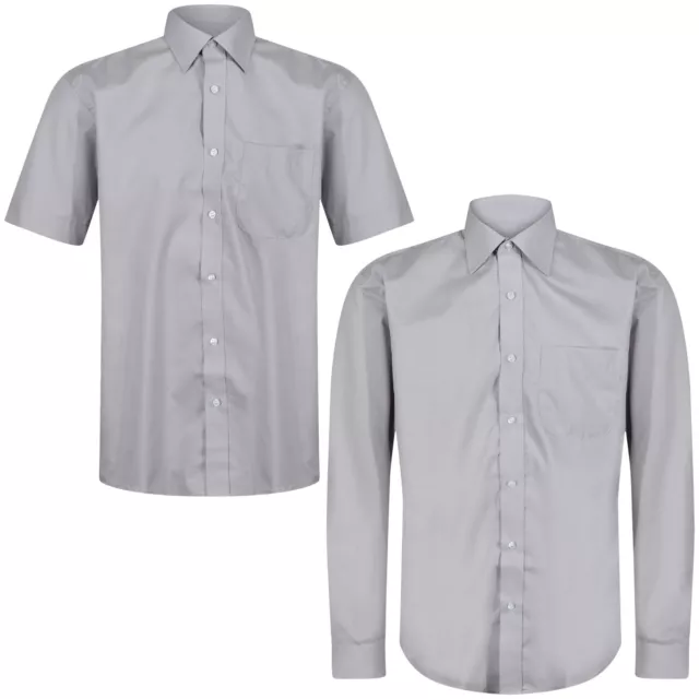 New Mens Long Short Sleeve Shirt Button Up Business Work Smart Poplin Formal Top