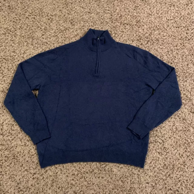 Jos A Bank Mens Sweater Blue Size L Large Cashmere 1/4 Zip Pullover