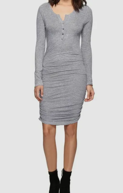 $99 Lanston Women's Gray Long-Sleeve Henley Ruched Bodycon Sheath Dress Size XS