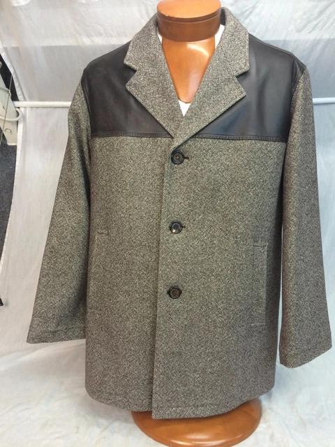 AQUASCUTUM * LONDON Wool & Brown Leather Hunting Coat sz 38