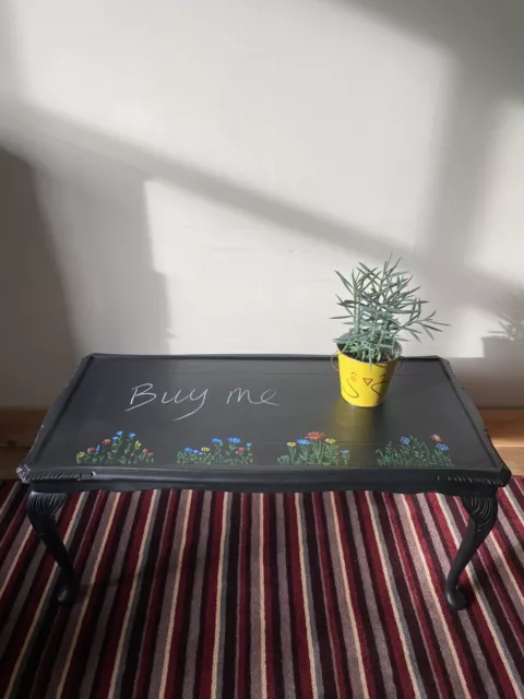 Vintage Coffee Table With Chalk Board Top,Floral,Glass Topped