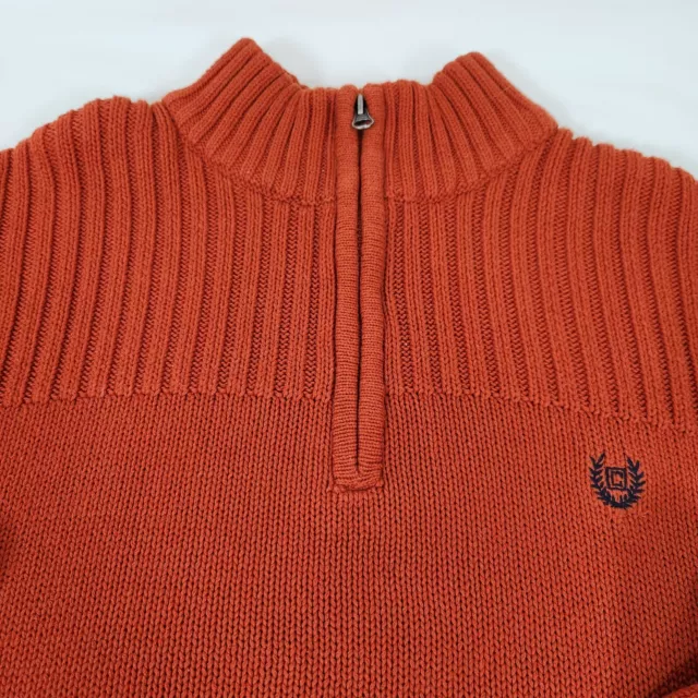 MENS CHAPS ORANGE Knit Pullover Quarter Zip Burnt Orange Cotton Sweater ...