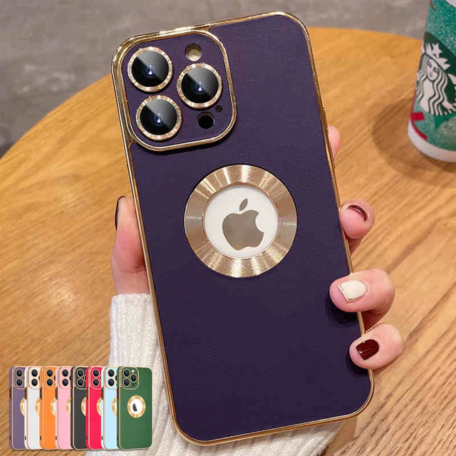 Logo Hole Hollow Leather Case For iPhone 14 13 Pro Max 12 11 Camera Lens Protect