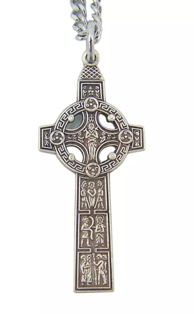 Sterling Silver Irish Celtic Cross with the Way of Sorrows Detail, 1 1/4 Inch