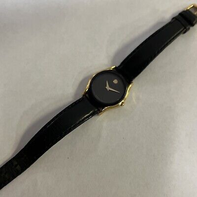womens Movado Black Dial Gold Trim 88-66-820N,Pre Owned Running New Battery MV35