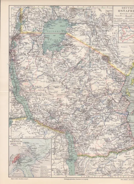 Deutsch-Ostafrika DOA Dar-es-Salaam LANDKARTE von 1905 Ugogo Hundi Ukongo 2