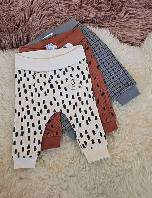 NEXT Unisex 3 Pairs Baby Leggings 0-3 Months Trousers BNWT Ribbed Cotton