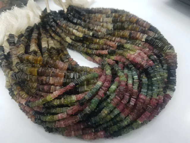 Multi Tourmaline 10str LOT Heishi Square Smooth gemstone beads for jewelry