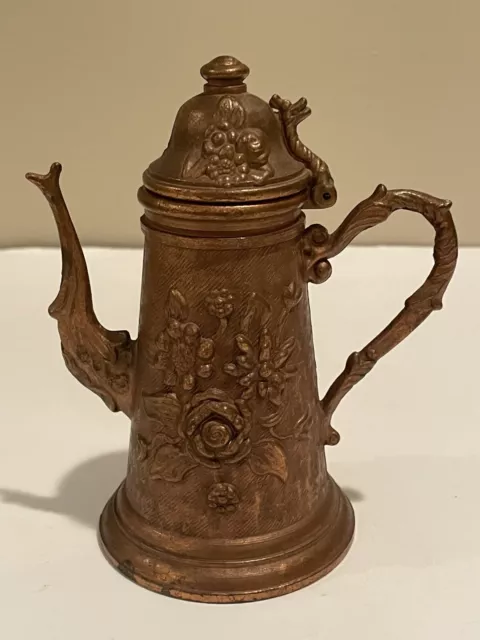 Vintage Ornate Brass Floral Faux Lidded Teapot Decor