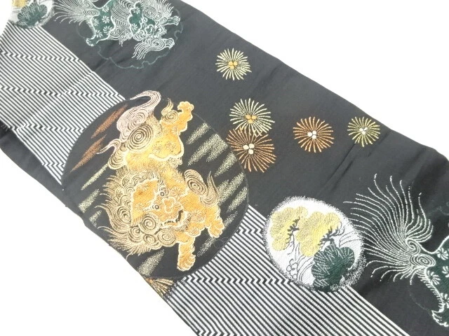 48006# Japanese Kimono / Antique Nagoya Obi / Taisho Roman Style / Woven Lion