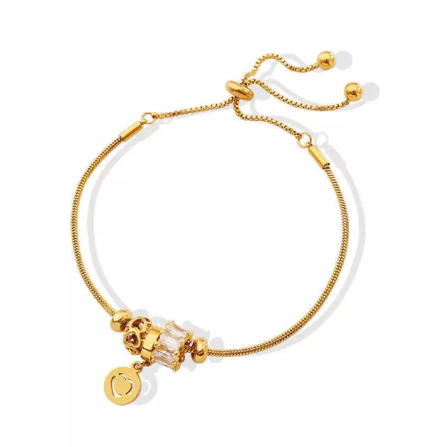 Pulsera Chapada En Oro Charm Cadena De Acero Inoxidable Ajustable 18K Mujer...