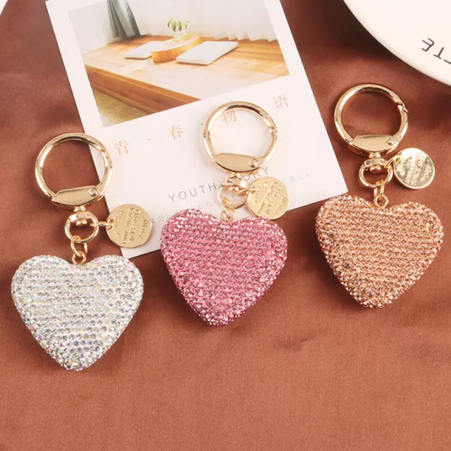 Full Rhinestone Heart Peach Heart Car Keychain Women Handbag Pendant Keyring