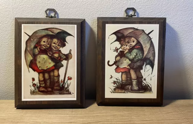 Vintage Flower Girls Hummel Prints Wood Wall Hanging Plaques Ars Sacra Ed. 1981