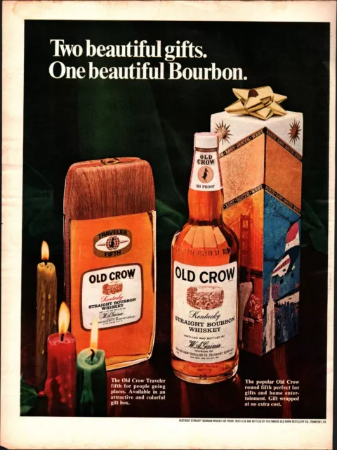 1968 Old Crow Bourbon Traveler Fifth Christmas Wrapped Box Vintage Print Ad a4