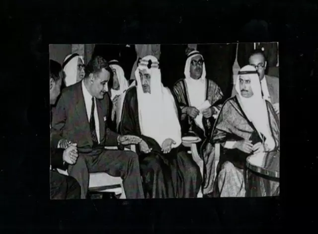 Print Photo King Faysal ,Kuwait Prince&President Nasser 1967 Arab League Council