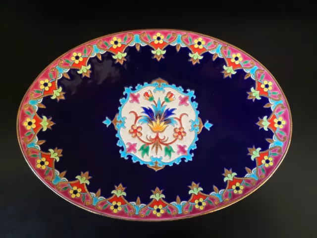 Très Beau et Grand Plat Ancien En Emaux De Longwy  42 cm