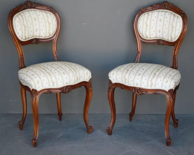 Antique French Louis XV Rococo chairs well carved walnut good upholstery 1870’s