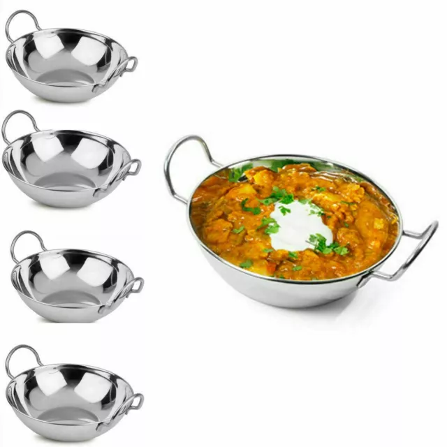 4,6,8,10,12 Balti Dish Stainless Steel 13CM Indian Food Curry Serving Handled