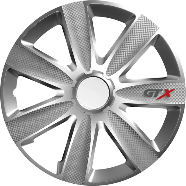 Wheel Trims 14" Hub Caps GTX Carbon Plastic Covers Set of 4 Silver Fit R14 2