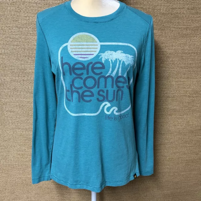 Life is Good 'Here Comes the Sun' Graphic Long Sleeve T-shirt Women Large Blue