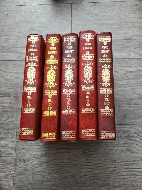 5x VHS VIDEO CASSETTE VIDEO LIBRARY  STORAGE CASES FAUX BOOK VINTAGE 1980s