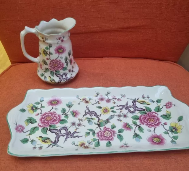 Antique Plate & Jug,  Staffordshire James Kent  'Old Foley' Chinese Rose Vintage