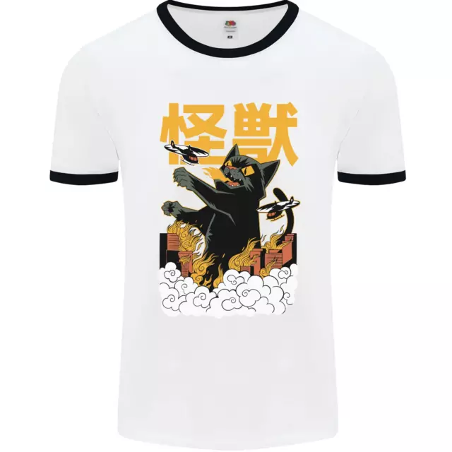 Catzilla Funny Cat Monster Parody Mens Ringer T-Shirt