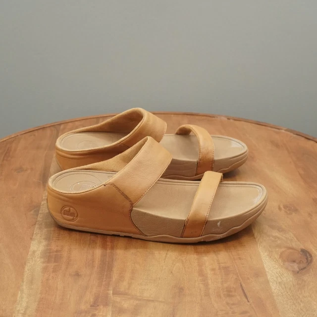 Fitflop Womens LULU Sandals Slides Wedge Heel Brown Leather Size 7