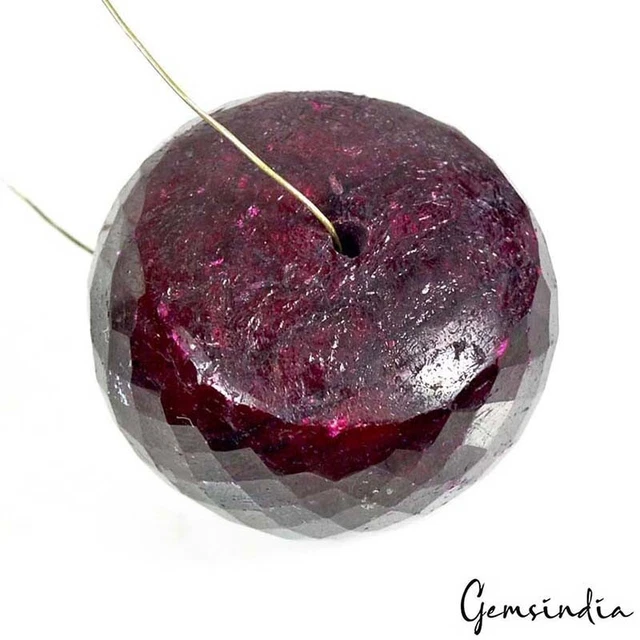 360 Cts Natural Red Ruby Center Drilled Bead Checker Cut 35mm Round Gemstone
