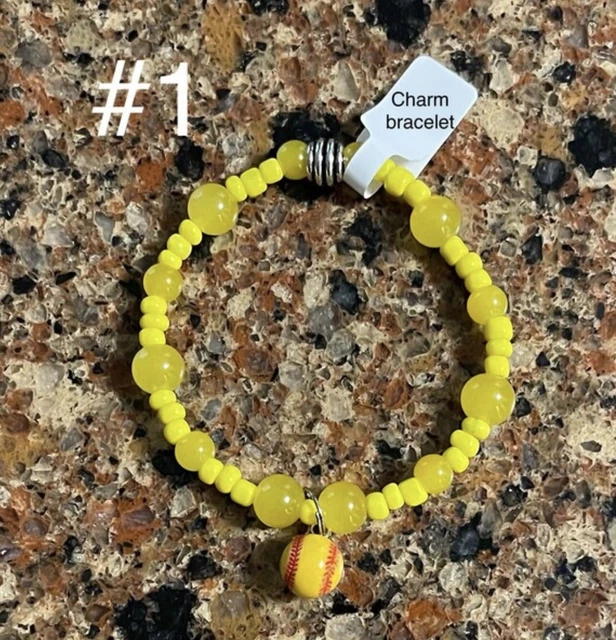 Yellow Softball Charm Bracelet With Pendant
