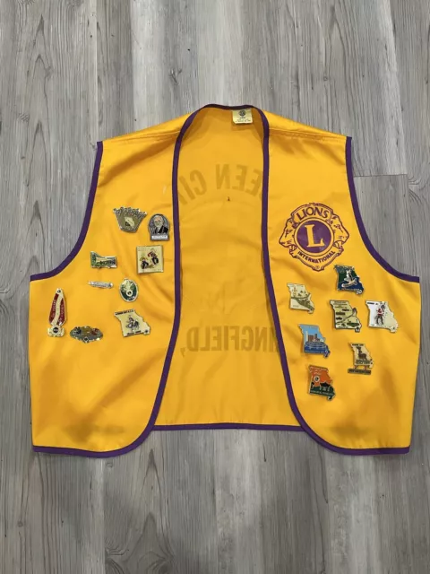 LIONS CLUB International VEST Size LG w/ Pins Queen City Springfield Mo