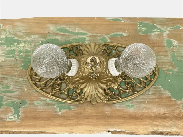 Antique Vtg Art Deco Victorian Flush Mount Ceiling or Wall Fixture 2 Bulb Vanity 7