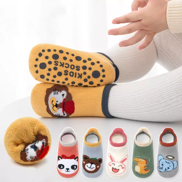 Floor Socks 2 Pairs Baby Socks Cotton Cartoon Animal Non-slip Newborn Toddler