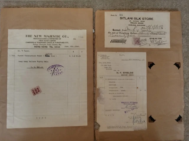 1940s Hong Kong Receipts Huge Military Photo Documents etc