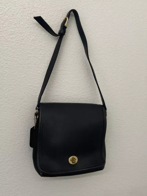 COACH VINTAGE BLACK/NAVY Leather Legacy Companion Crossbody Flap Bag No.  9076 $80.00 - PicClick